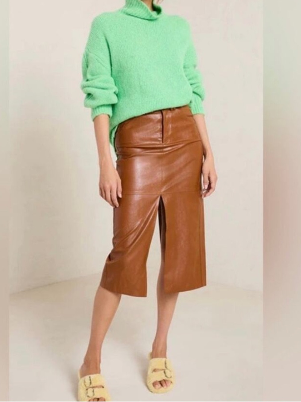 A.L.C. Alden Faux Leather Midi-Skirt in cognac